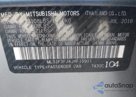 2018 Mitsubishi Mirage G4 Es из США, поврежденный, VIN ML32F3FJ4JHF15911